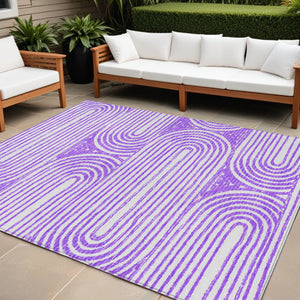 Homeroots 3' X 5' Stylish Abstract Washable Non-skid Area Rug For Indoor And Outdoor Use, Stain Resistant Purple Polyester 561856