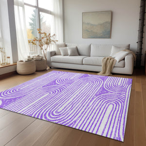 Homeroots 3' X 5' Stylish Abstract Washable Non-skid Area Rug For Indoor And Outdoor Use, Stain Resistant Purple Polyester 561856