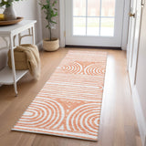 Homeroots 2' X 8' Orange And Ivory Abstract Washable Non Skid Indoor Outdoor Area Rug Salmon Polyester 561859