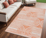 Homeroots 5' X 8' Orange And Ivory Abstract Washable Non Skid Indoor Outdoor Area Rug Salmon Polyester 561862