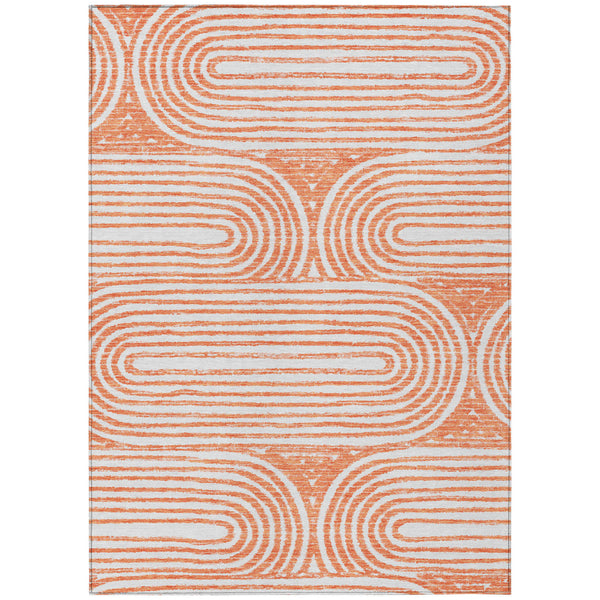 Homeroots 5' X 8' Orange And Ivory Abstract Washable Non Skid Indoor Outdoor Area Rug Salmon Polyester 561862