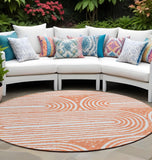 Homeroots 8' X 8' Orange And Ivory Round Abstract Washable Non Skid Indoor Outdoor Area Rug Salmon Polyester 561863