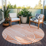 Homeroots 8' X 8' Orange And Ivory Round Abstract Washable Non Skid Indoor Outdoor Area Rug Salmon Polyester 561863