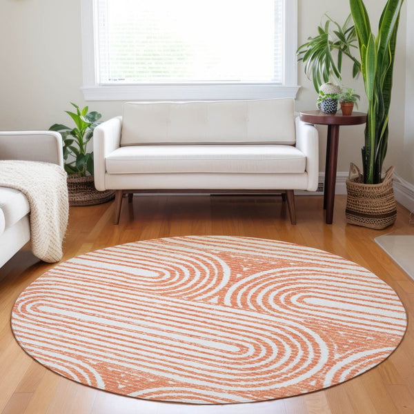 HomeRoots 5' X 8' Abstract Washable Non-Skid Area Rug - Stylish, Stain-Resistant Design for Indoor & Outdoor Use Salmon 561863