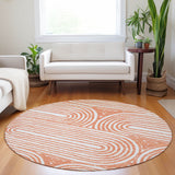 Homeroots 8' X 8' Orange And Ivory Round Abstract Washable Non Skid Indoor Outdoor Area Rug Salmon Polyester 561863