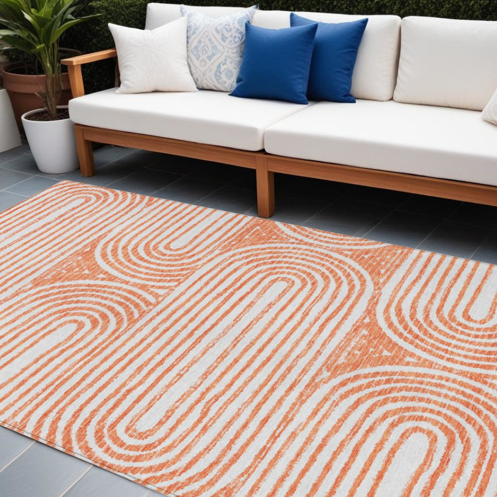 HomeRoots 5' X 8' Abstract Washable Non-Skid Area Rug - Stylish, Stain-Resistant Design for Indoor & Outdoor Use Salmon 561864