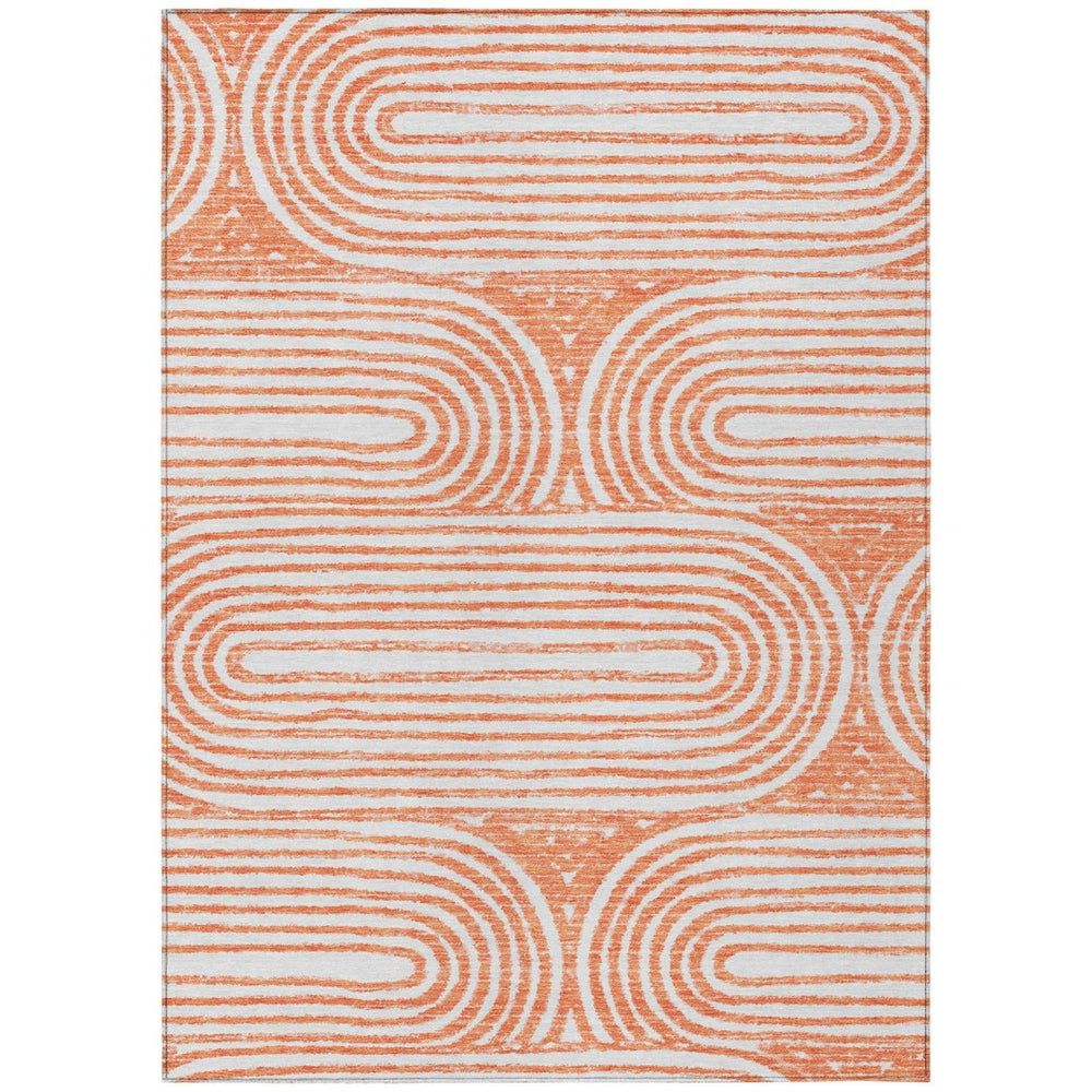HomeRoots 5' X 8' Abstract Washable Non-Skid Area Rug - Stylish, Stain-Resistant Design for Indoor & Outdoor Use Salmon 561864