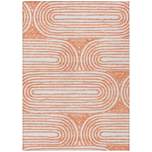 HomeRoots 5' X 8' Abstract Washable Non-Skid Area Rug - Stylish, Stain-Resistant Design for Indoor & Outdoor Use Salmon 561864