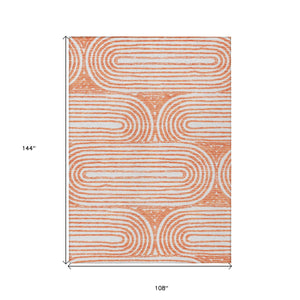 Homeroots 9' X 12' Orange And Ivory Abstract Washable Non Skid Indoor Outdoor Area Rug Salmon Polyester 561865