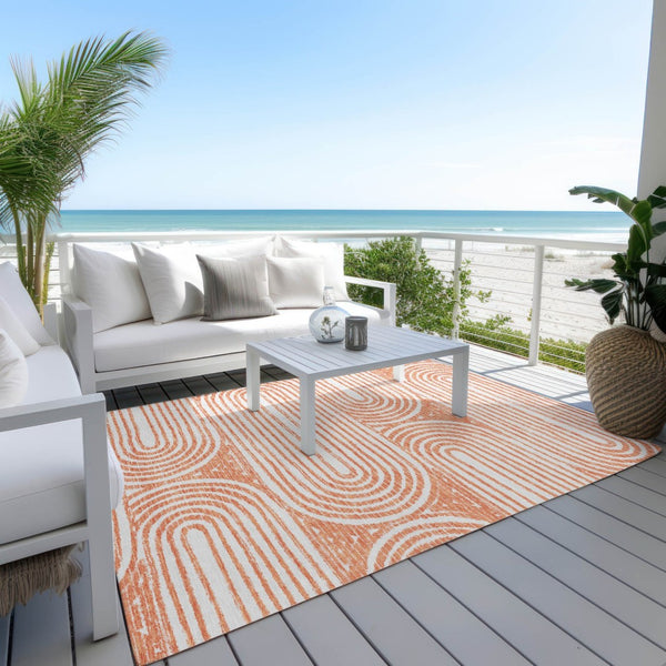 HomeRoots 5' X 8' Abstract Washable Non-Skid Area Rug - Stylish, Stain-Resistant Design for Indoor & Outdoor Use Salmon 561865