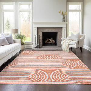 HomeRoots 5' X 8' Abstract Washable Non-Skid Area Rug - Stylish, Stain-Resistant Design for Indoor & Outdoor Use Salmon 561865