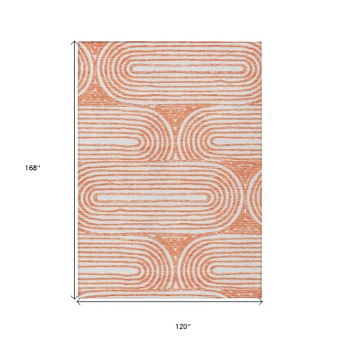 Homeroots 3' X 5' Stylish Abstract Washable Non-skid Area Rug For Indoor And Outdoor Use, Stain Resistant Salmon Polyester 561866