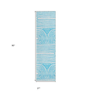 Homeroots 3' X 5' Stylish Abstract Washable Non-skid Area Rug For Indoor And Outdoor Use, Stain Resistant Teal Polyester 561868