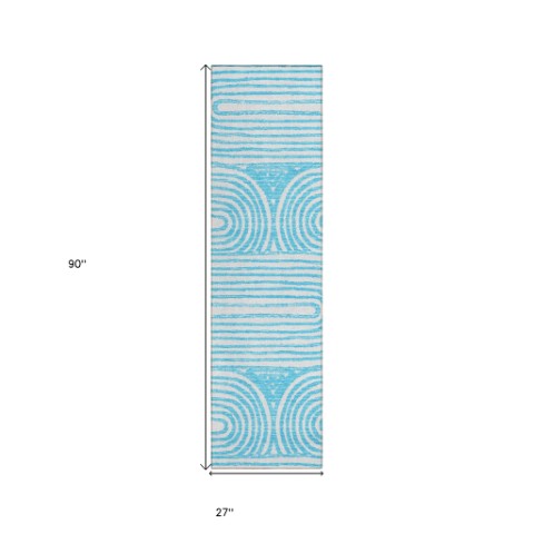 Homeroots 3' X 5' Stylish Abstract Washable Non-skid Area Rug For Indoor And Outdoor Use, Stain Resistant Teal Polyester 561868