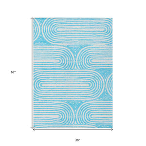 Homeroots 3' X 5' Teal Abstract Washable Non Skid Indoor Outdoor Area Rug Teal Polyester 561870