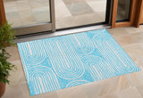 Homeroots 3' X 5' Teal Abstract Washable Non Skid Indoor Outdoor Area Rug Teal Polyester 561870