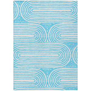Homeroots 3' X 5' Teal Abstract Washable Non Skid Indoor Outdoor Area Rug Teal Polyester 561870