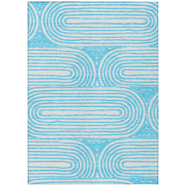 Homeroots 3' X 5' Teal Abstract Washable Non Skid Indoor Outdoor Area Rug Teal Polyester 561870