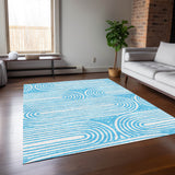 Homeroots 3' X 5' Teal Abstract Washable Non Skid Indoor Outdoor Area Rug Teal Polyester 561870