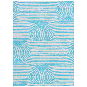 Homeroots 3' X 5' Stylish Abstract Washable Non-skid Area Rug For Indoor And Outdoor Use, Stain Resistant Teal Polyester 561871
