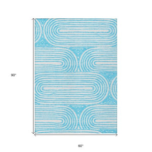 Homeroots 3' X 5' Stylish Abstract Washable Non-skid Area Rug For Indoor And Outdoor Use, Stain Resistant Teal Polyester 561871