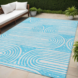 Homeroots 3' X 5' Stylish Abstract Washable Non-skid Area Rug For Indoor And Outdoor Use, Stain Resistant Teal Polyester 561871