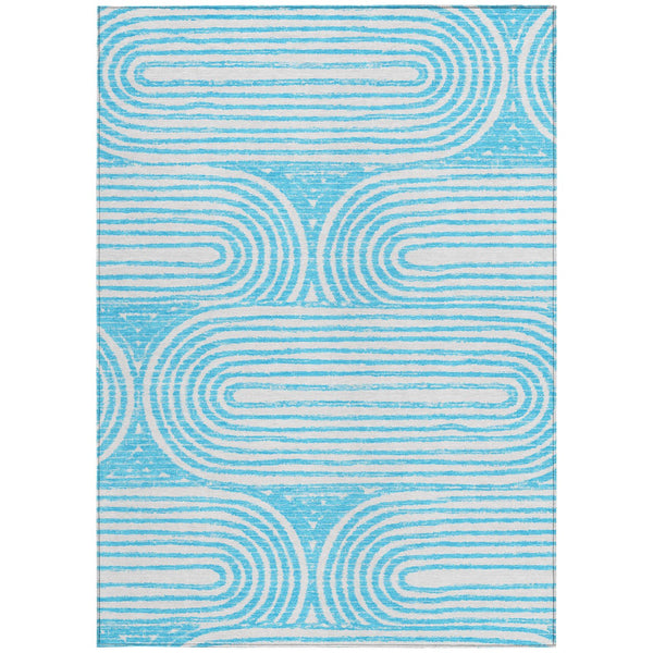 Homeroots 3' X 5' Stylish Abstract Washable Non-skid Area Rug For Indoor And Outdoor Use, Stain Resistant Teal Polyester 561871