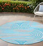 Homeroots 8' Round Teal Round Abstract Washable Non Skid Indoor Outdoor Area Rug Teal Polyester 561872