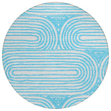 Homeroots 8' Round Teal Round Abstract Washable Non Skid Indoor Outdoor Area Rug Teal Polyester 561872