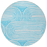 Homeroots 8' Round Teal Round Abstract Washable Non Skid Indoor Outdoor Area Rug Teal Polyester 561872