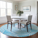 Homeroots 8' Round Teal Round Abstract Washable Non Skid Indoor Outdoor Area Rug Teal Polyester 561872