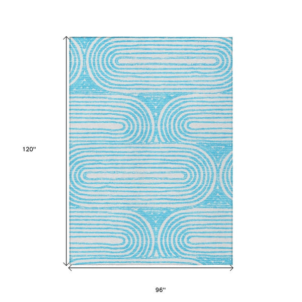 HomeRoots 5' X 8' Abstract Washable Non-Skid Area Rug - Stylish, Stain-Resistant Design for Indoor & Outdoor Use Teal 561873