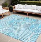 Homeroots 8' X 10' Teal And White Abstract Washable Non Skid Indoor Outdoor Area Rug Teal Polyester 561873