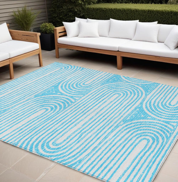 HomeRoots 5' X 8' Abstract Washable Non-Skid Area Rug - Stylish, Stain-Resistant Design for Indoor & Outdoor Use Teal 561874