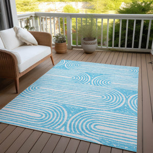 Homeroots 9' X 12' Teal And White Abstract Washable Non Skid Indoor Outdoor Area Rug Teal Polyester 561874