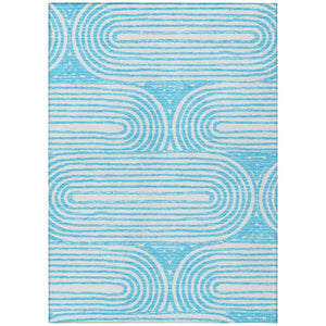 HomeRoots 5' X 8' Abstract Washable Non-Skid Area Rug - Stylish, Stain-Resistant Design for Indoor & Outdoor Use Teal 561874