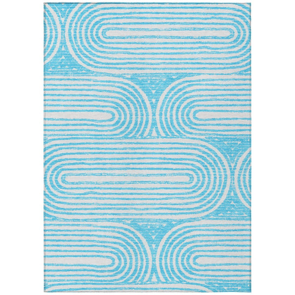 HomeRoots 5' X 8' Abstract Washable Non-Skid Area Rug - Stylish, Stain-Resistant Design for Indoor & Outdoor Use Teal 561874