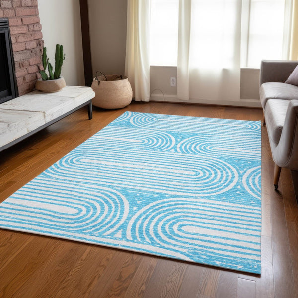 HomeRoots 5' X 8' Abstract Washable Non-Skid Area Rug - Stylish, Stain-Resistant Design for Indoor & Outdoor Use Teal 561874