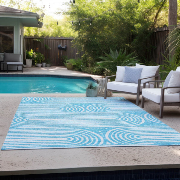HomeRoots 5' X 8' Abstract Washable Non-Skid Area Rug - Stylish, Stain-Resistant Design for Indoor & Outdoor Use Teal 561874