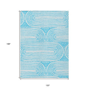 Homeroots 3' X 5' Stylish Abstract Washable Non-skid Area Rug For Indoor And Outdoor Use, Stain Resistant Teal Polyester 561875