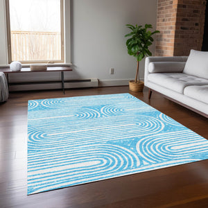 Homeroots 3' X 5' Stylish Abstract Washable Non-skid Area Rug For Indoor And Outdoor Use, Stain Resistant Teal Polyester 561875