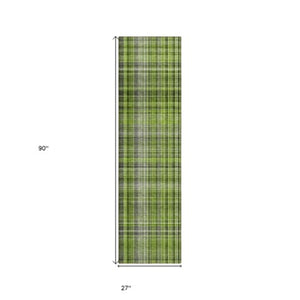 Homeroots 2' Stylish Plaid Washable Non-skid Indoor Outdoor Area Rug For Kids And Pets In Chic Design Green Polyester 561877