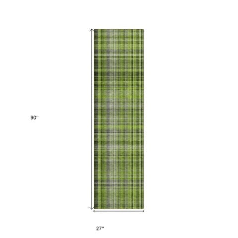 Homeroots 2' Stylish Plaid Washable Non-skid Indoor Outdoor Area Rug For Kids And Pets In Chic Design Green Polyester 561877