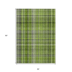 Homeroots 2' Stylish Plaid Washable Non-skid Indoor Outdoor Area Rug For Kids And Pets In Chic Design Green Polyester 561879