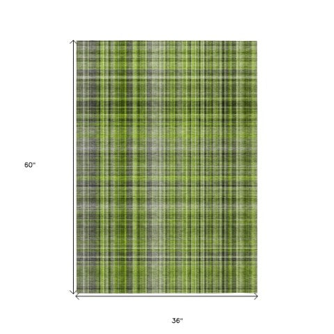 Homeroots 2' Stylish Plaid Washable Non-skid Indoor Outdoor Area Rug For Kids And Pets In Chic Design Green Polyester 561879
