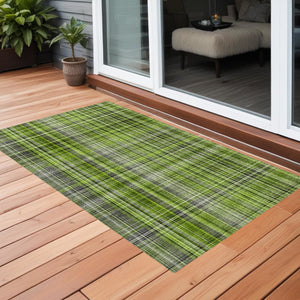 Homeroots 2' Stylish Plaid Washable Non-skid Indoor Outdoor Area Rug For Kids And Pets In Chic Design Green Polyester 561879