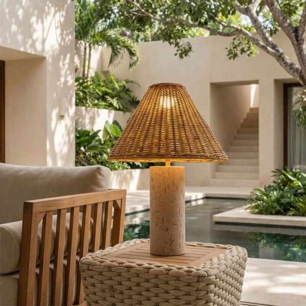 Kintal Solar Rattan Weave Outdoor Table Lamp Cordless Warm Led Ambient Light