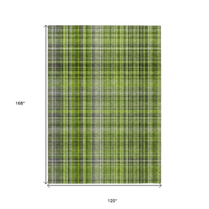 Homeroots 10' X 14' Green Plaid Washable Non Skid Indoor Outdoor Area Rug Green Polyester 561884