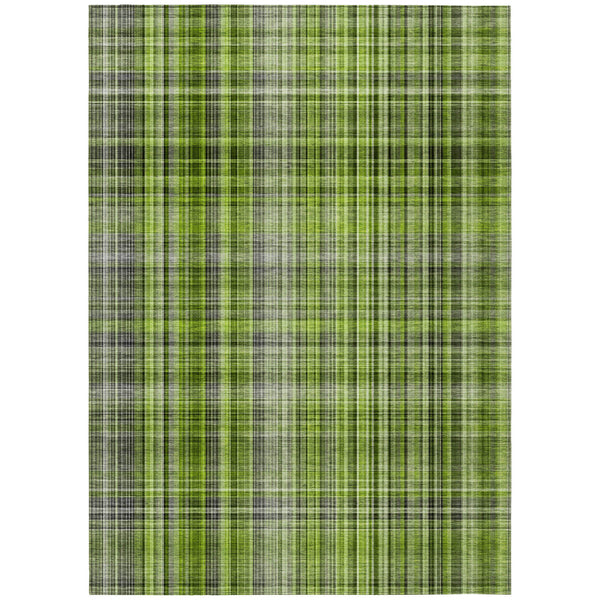 Homeroots 10' X 14' Green Plaid Washable Non Skid Indoor Outdoor Area Rug Green Polyester 561884