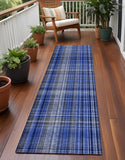 Homeroots 8' Runner Navy Blue Plaid Washable Non Skid Indoor Outdoor Runner Rug Navy Polyester 561886